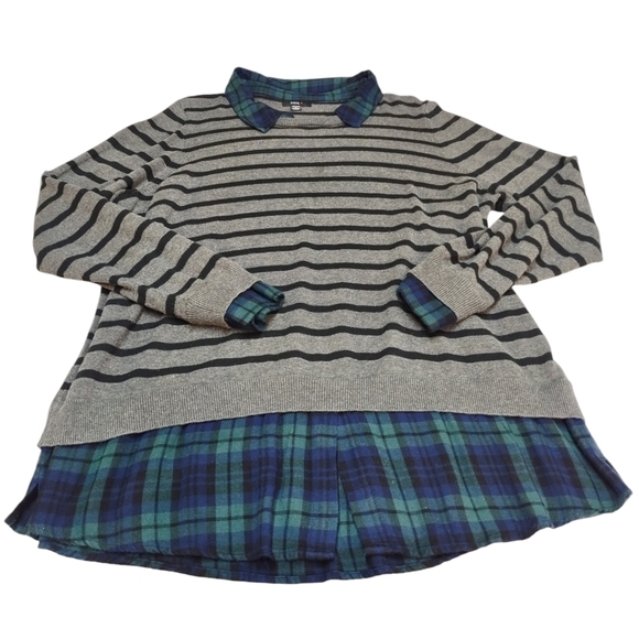 Intro. Sweater Women's Black/Green Plaid Hem Sweater Size 3X - Picture 5 of 8